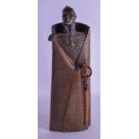 AN UNUSUAL EARLY 20TH CENTURY CONTINENTAL BRONZE WHISKEY DECANTER in the form of a standing male. 38