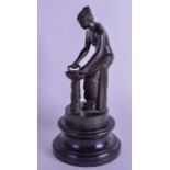 A 19TH CENTURY EUROPEAN GRAND TOUR FIGURE OF A FEMALE modelled holding a dish. Bronze 19 cm high.