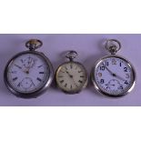 AN EDWARDIAN SILVER FOB WATCH together with a gun metal chronometer & military watch. Largest 4.75 c