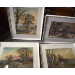 BRITISH SCHOOL FRAMED SET OF FOUR WATERCOLOURS, each depicting rural landscape scenery. (4)