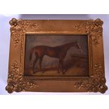 ENGLISH SCHOOL (19th century) FRAMED OIL ON PANEL, a horse in a stable, inscription verso “winner of