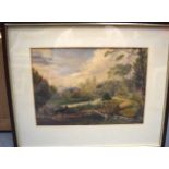 BRITISH SCHOOL (Early 20th century) FRAMED WATERCOLOUR, figures on a cart in a landscape, unsigned.