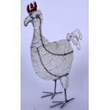 AN UNUSUAL WIRE AND BEADWORK SCULPTURE OR FIGURE OF A CHICKEN, modelled standing. 29.5 cm high.