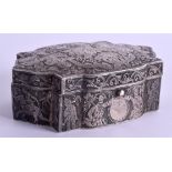 A 19TH CENTURY RUSSIAN SILVER BOX AND COVER decorated with figures within landscapes. 7.4 oz. 9.5 cm