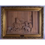 A FINE 19TH CENTURY BAVARIAN BLACK FOREST CARVED WOOD PANEL After Edwin Landseer, carved with hounds