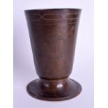 A 19TH CENTURY CONTINENTAL ARTS AND CRAFTS COPPER BRONZE BEAKER decorated with crests and motifs. 12