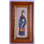 A 19TH CENTURY CHINESE FRAMED PITH PAPER WATERCOLOUR depicting a female wearing officials robes. Ima