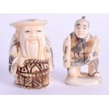 TWO CHINESE BONE FIGURES. (2)