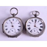 TWO SILVER POCKET WATCHES. 4.5 cm wide. (2)