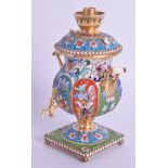 A CHARMING RUSSIAN SILVER AND ENAMEL SAMOVAR. 5.4 oz. 9 cm high.