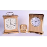 THREE VINTAGE BRASS CLOCKS. Largest 14 cm x 11 cm. (3)