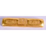 A CHINESE YELLOW METAL INGOT. 170 grams. 9.5 cm x 2 cm.