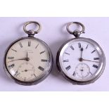 TWO SILVER CHAIN DRIVEN POCKET WATCHES. (2)