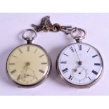 TWO SILVER CHAIN DRIVEN POCKET WATCHES. (2)