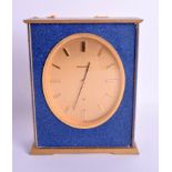 A BOXED JAEGER-LE COULTRE LAPIS LAZULI MANTEL CLOCK. 16 cm x 20 cm.