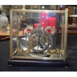 A LARGE GLASS CASED SKELETON CLOCK. 27 cm x 26 cm.