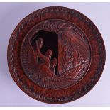 A RARE 19TH CENTURY JAPANESE MEIJI PERIOD IRON BRUSH WASHER AND COVER decorated with a bird and