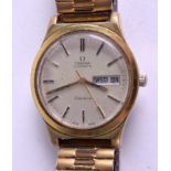 A GOLD PLATED OMEGA WATCH. 3.25 cm wide.