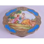 A VINTAGE SILVER GILT ENAMEL LADIES COMPACT. 9 cm x 8 cm.