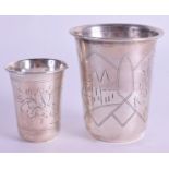 TWO 19TH CENTURY RUSSIAN SILVER BEAKERS. 2.5 oz. (2)
