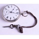 A SILVER CHAIN DRIVEN POCKET WATCH. 4.5 cm wide.