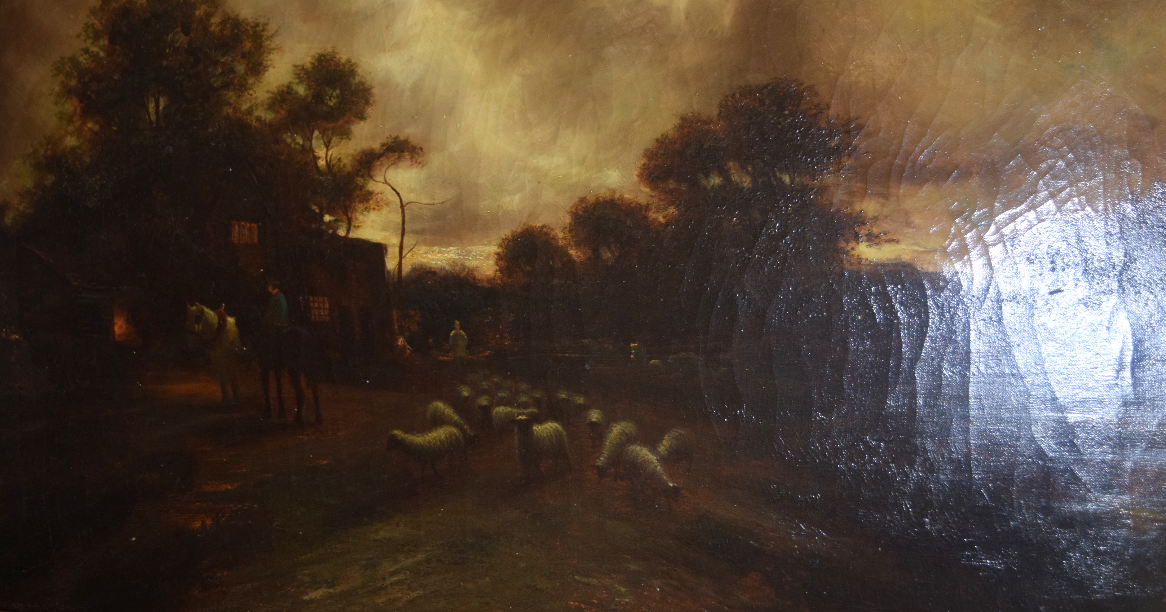 BRITISH SCHOOL (Early 20th century) FRAMED OIL ON CANVAS, a male with sheep in a landscape. 44 cm x - Image 2 of 3