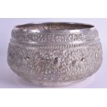 AN ANTIQUE INDIAN SILVER BOWL decorated in relief with animals and extensive foliage. 20 cm x 12 cm