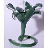 AN UNUSUAL ITALIAN MURANO GLASS SCULPTURE IN THE FORM OF A FLOWER, supported upon a swirling stem,