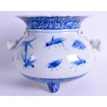 A 19TH CENTURY JAPANESE MEIJI PERIOD BLUE AND WHITE ARITA BOWL painted with insects. 22 cm x 16.5 c