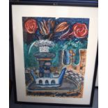 B. K (Russian) FRAMED ABSTRACT WATERCOLOUR, flowers in a fountain, initialled & dated '89. 41 cm x