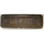 A 19TH CENTURY ASIAN BRONZE TRAY engraved with dragons & monks. 60 cm x 20 cm.