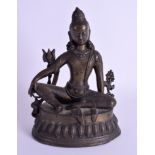 AN 18TH CENTURY INDIAN BRONZE FIGURE OF A BUDDHIST DEITY engraved with foliage and vines. 21 cm x 1