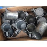 A GOOD COLLECTION OF PEWTER TANKARDS, varying design. (qty)