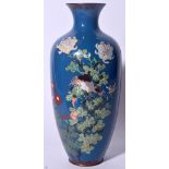 A LARGE EARLY 20TH CENTURY JAPANESE CLOISONNE ENAMEL VASE, decorated with birds amongst foliage. 31