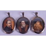 A SET OF THREE 19TH CENTURY CONTINENTAL PAINTED IVORY PORTRAIT MINIATURES depicting Leonardo Da Vin