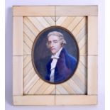 A LARGE 19TH CENTURY PAINTED IVORY PORTRAIT MINIATURE depicting a male wearing a blue coat. 11 cm x