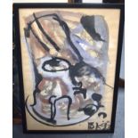 B. K (Russian) FRAMED ABSTRACT WATERCOLOUR, portrait of a male, initialled & dated '83. 42 cm x 29