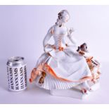 A RARE 1920S MEISSEN PORCELAIN FIGURE OF THE LADY AND BLACK BOY by Paul Scheurich. 30 cm x 22 cm.