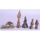 FOUR VARIOUS ASIAN BRONZE BUDDHA together with another buddha. Largest 5 cm high. (5)