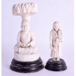 A 19TH CENTURY INDIAN CARVED IVORY FIGURE OF A BUDDHA together with another Indian figure of a fema