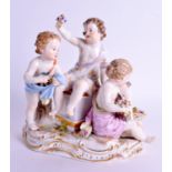 A 19TH CENTURY MEISSEN PORCELAIN OF FOUR YOUNG CHILDREN modelled holding flowers upon a gilt base.