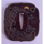 A RARE 18TH CENTURY JAPANESE EDO PERIOD IRON TSUBA decorated with a scene of day and night. 7.25 cm