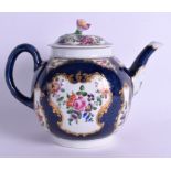 A LARGE 18TH CENTURY WORCESTER TEAPOT AND COVER painted with English coloured flowers. 20 cm x 17 c