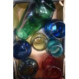 A GROUP OF SEVEN ART GLASS VASES, of varying design and size. Largest 34.5 cm. (7)
