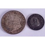 AN AMERICAN SILVER DOLLAR together with a Henry IV coin. (2)