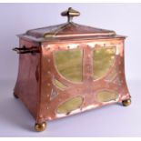 A LARGE ARTS AND CRAFTS COPPER AND BRASS CASKET. 42 cm x 42 cm.