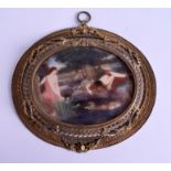 A 19TH CENTURY CONTINENTAL PAINTED IVORY PORTRAIT MINIATURE depicting figures peering into a pool.