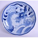 A 19TH CENTURY JAPANESE MEIJI PERIOD BLUE AND WHITE DISH Attributed to Makuzu Kozan, painted with a