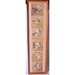 CHINESE SCHOOL, framed picture depicting six scenes of figures on horseback. 73 cm x 16.5 cm.