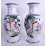 A PAIR OF CHINESE REPUBLICAN PERIOD VASES painted with figures within landscapes. 36 cm high.